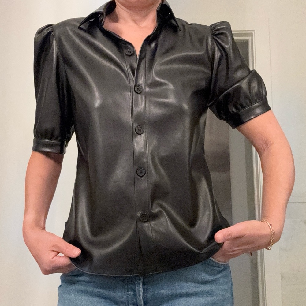BB Dakota Black Faux Leather Button-Down Shirt